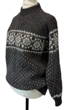 Polarknit Iceland Womens Wool Sweater Fair Isle Nordic Icelandic Pullover Gray S